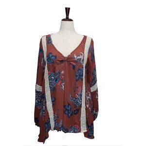 Ananda’s Collection 1X Boho Floral Tunic Coastal Cottagecore Plus Size Top